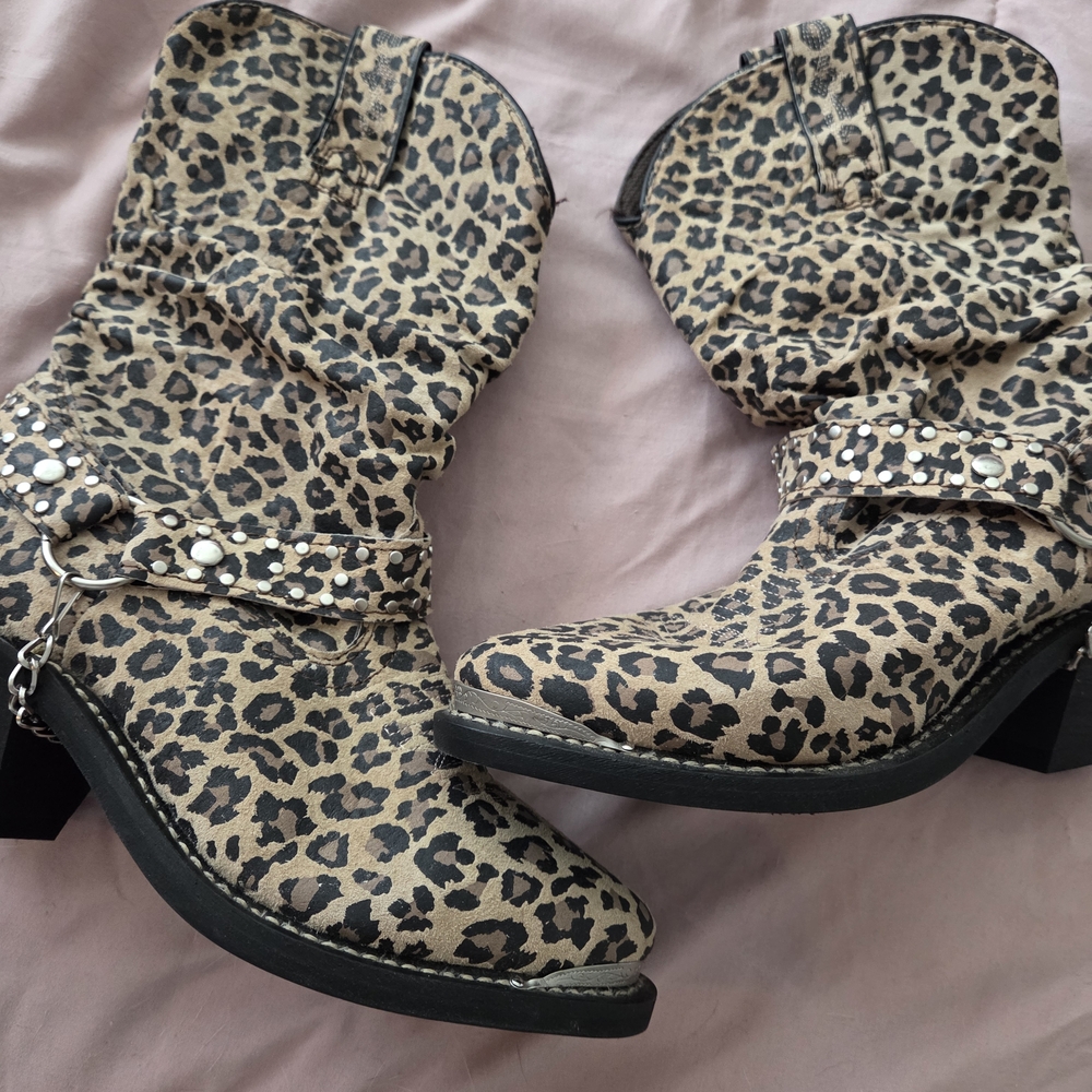 Shyanne Leopard Print Western Ankle Boots - Tan/Black